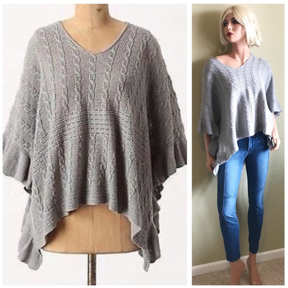 Anthropologie Sweaters - ANTHROPOLOGIE Moth Gray Ruffle Poncho